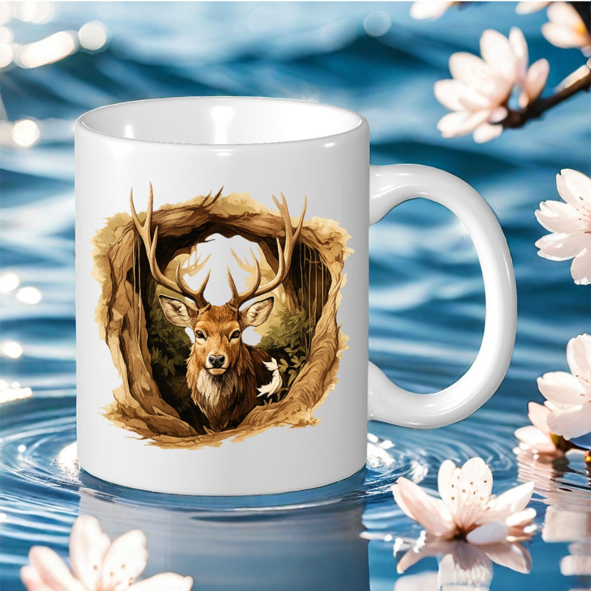 Tailorly White Ceramic 11 oz Mug - deer print