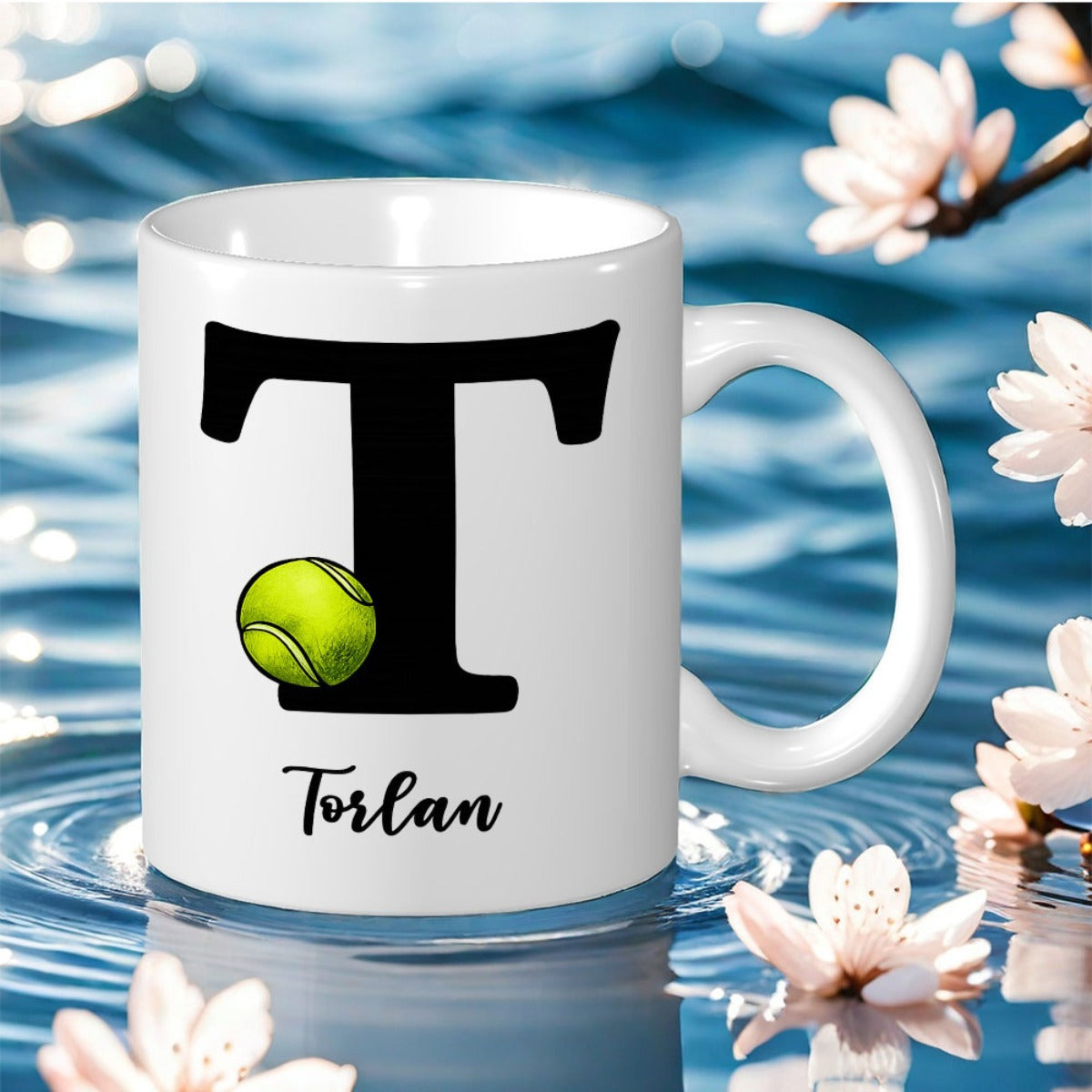 Tailorly White Ceramic 11 oz Mug - funny novelty s tennis monogram initial letter print