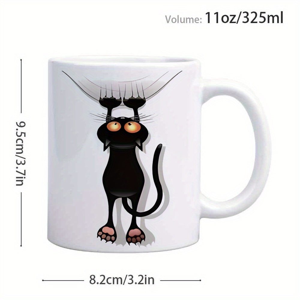Tailorly White Ceramic 11 oz Mug - cute black cat with white paw print and ears