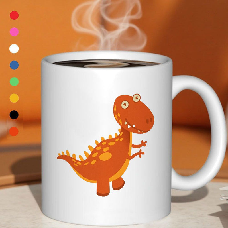 Tailorly White Ceramic 11 oz Mug - cartoon orange dinosaur illustration