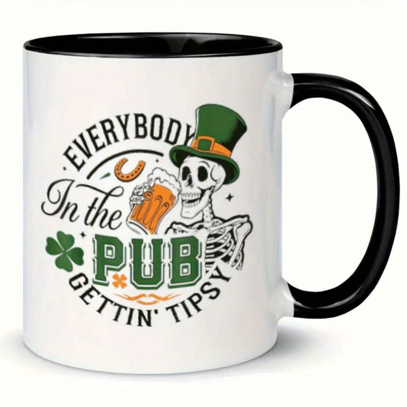 Tailorly Black Accent 11 oz Mug - skeleton with top hat and beer mug