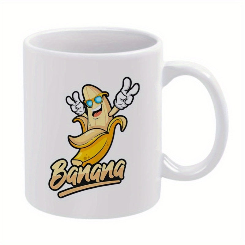 Tailorly White Ceramic 11 oz Mug - banana with glasses