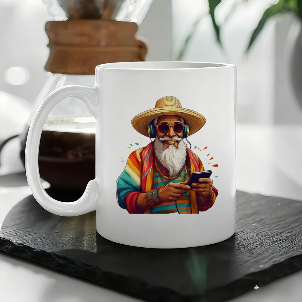 Tailorly White Ceramic 11 oz Mug - colorful striped