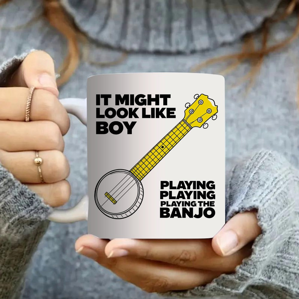 Tailorly White Ceramic 11 oz Mug - humorous banjo design