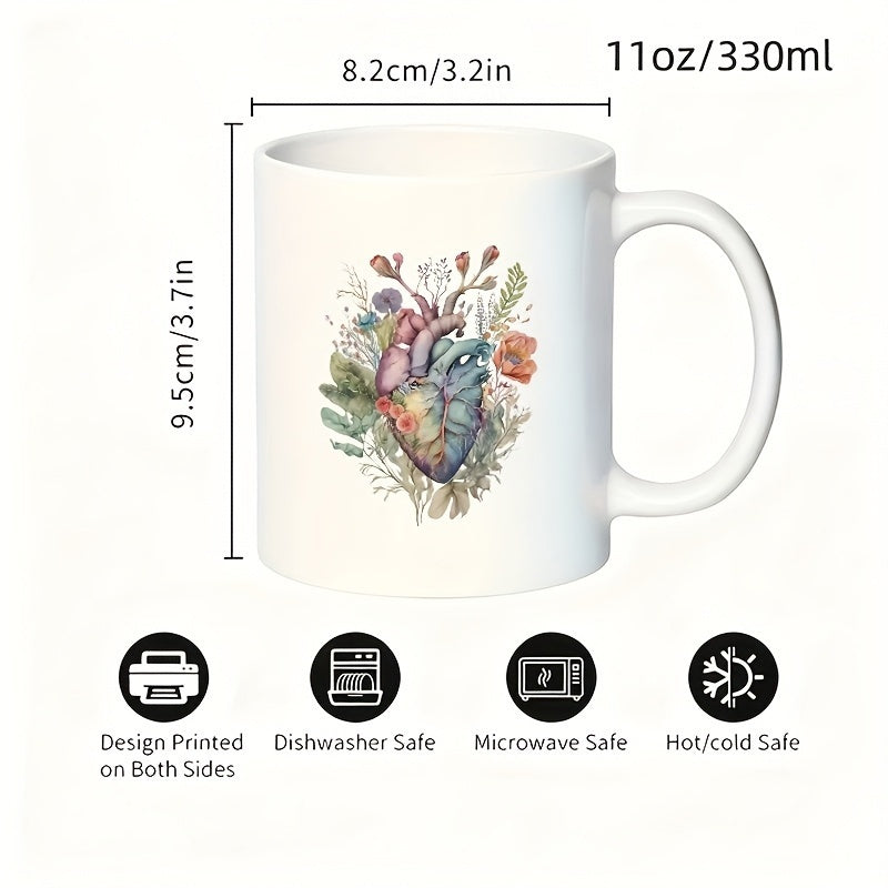 Tailorly White Ceramic 11 oz Mug - anatomical heart labeled human heart