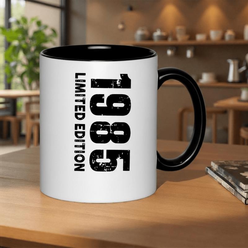 Tailorly Black Accent 11 oz Mug - edition 1985 vintage retro style grunge font of birth year
