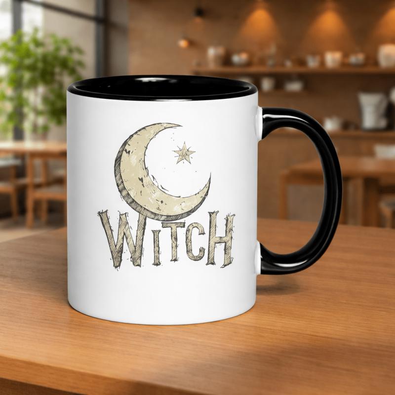 Tailorly Black Accent 11 oz Mug - mystical witchy elements