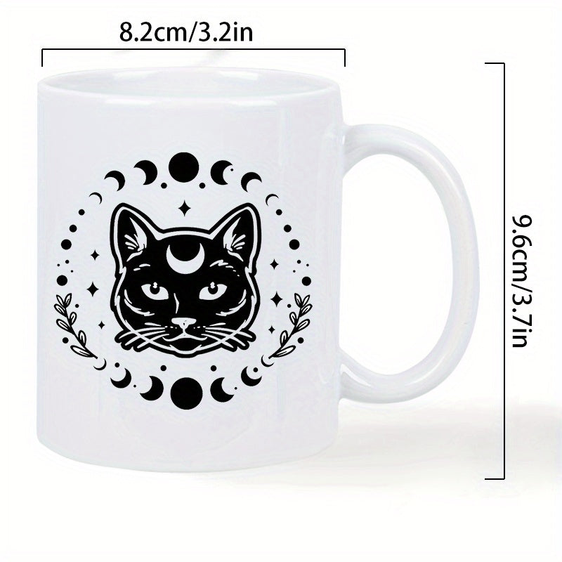 Tailorly White Ceramic 11 oz Mug - black cat