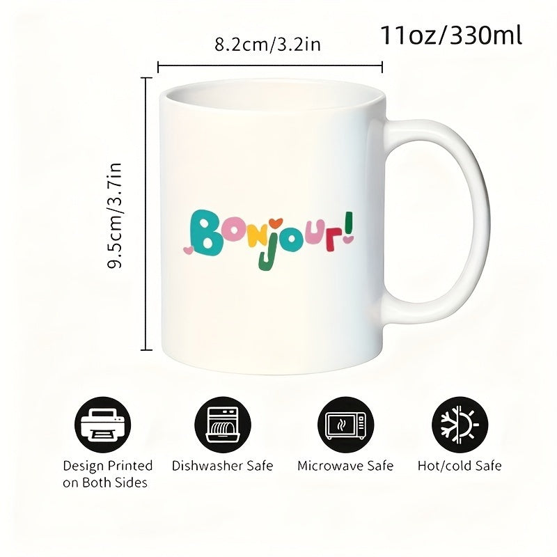 Tailorly White Ceramic 11 oz Mug - hearts french text colorful slogan