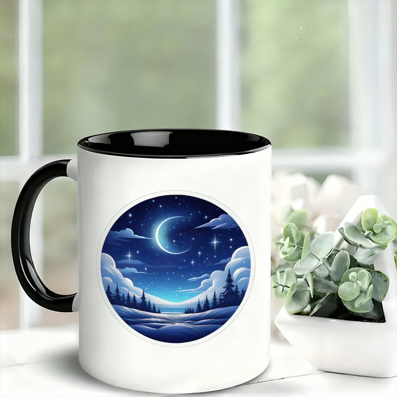 Tailorly Black Accent 11 oz Mug - sun and moon landscape
