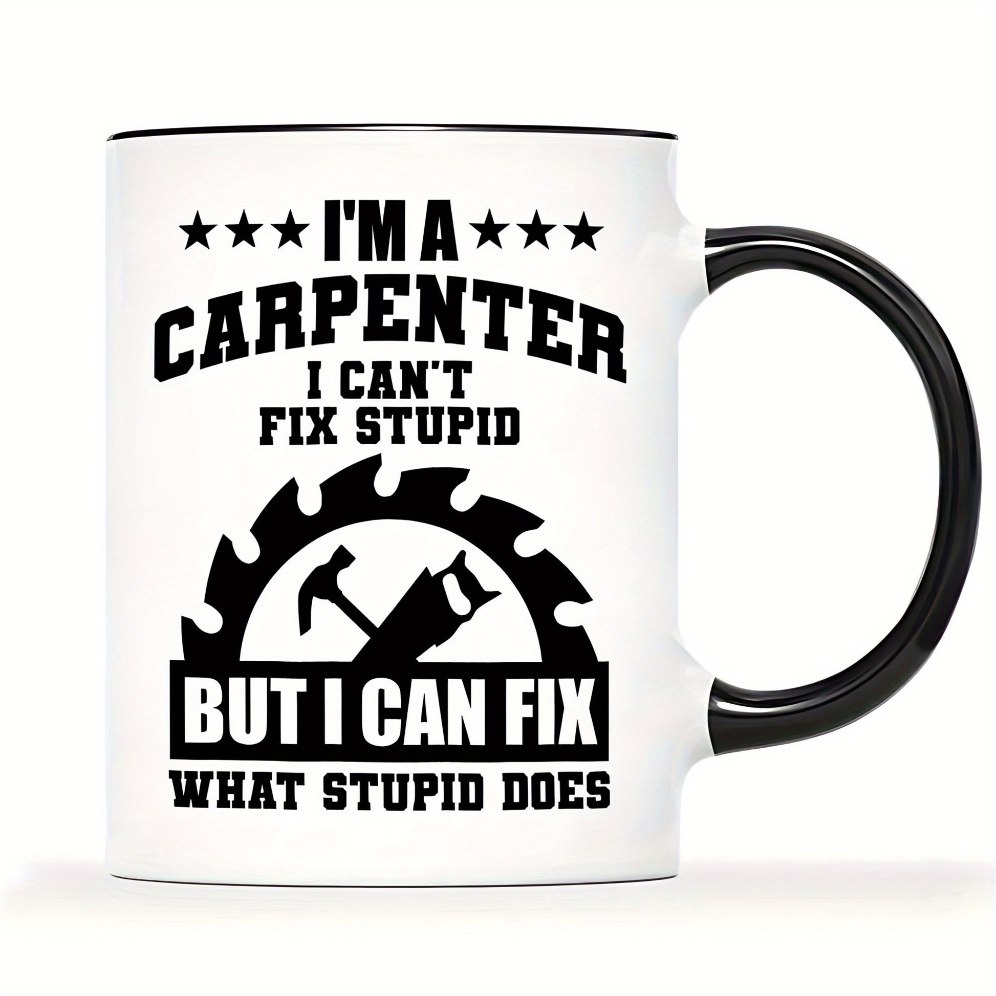 Tailorly Black Accent 11 oz Mug - 1pc 11oz ceramic coffee mug carpenter mug wood working gifts for dad husband boyfriend birthday christmas gifts for