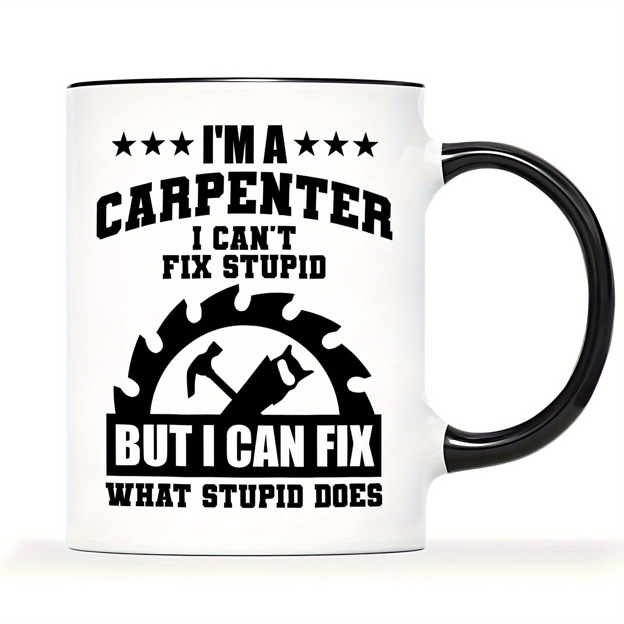 Tailorly Black Accent 11 oz Mug - 1pc 11oz ceramic coffee mug carpenter mug wood working gifts for dad husband boyfriend birthday christmas gifts for