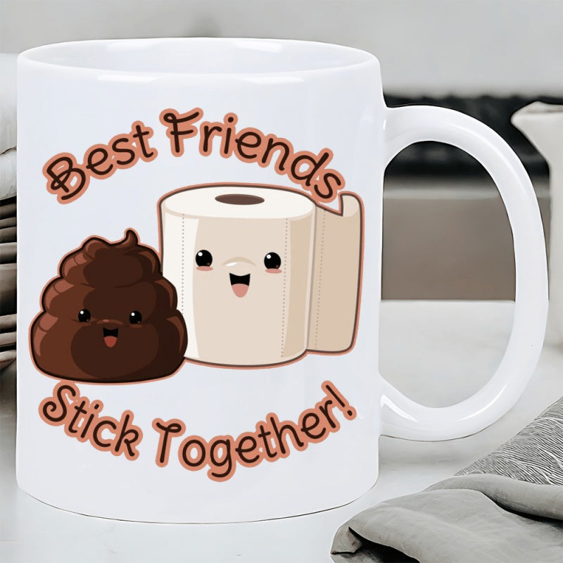Tailorly White Ceramic 11 oz Mug - cute poop and toilet