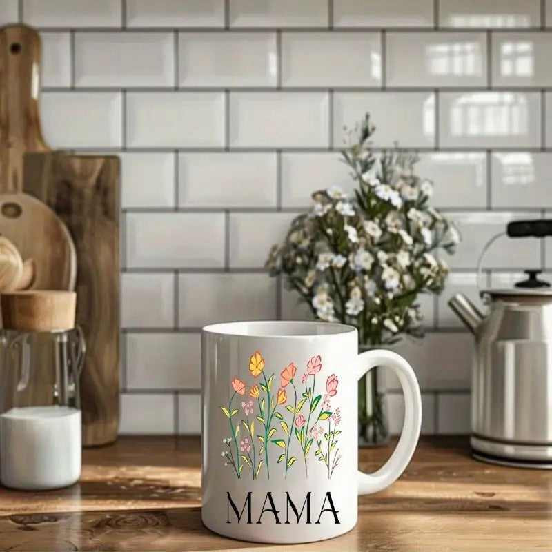 Tailorly White Ceramic 11 oz Mug - Floral