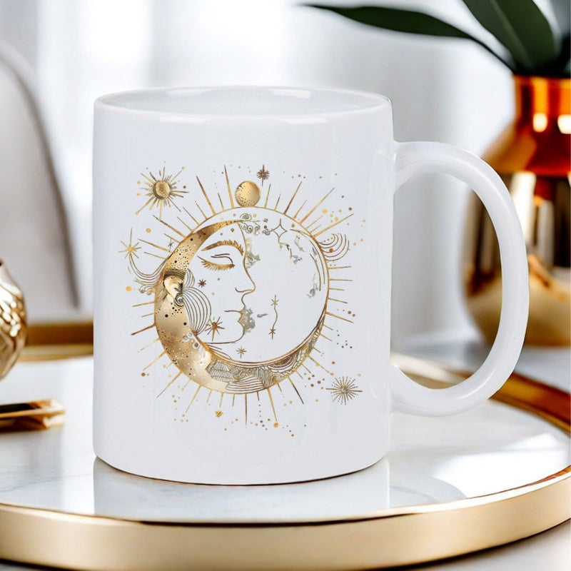 Tailorly White Ceramic 11 oz Mug - moon phase