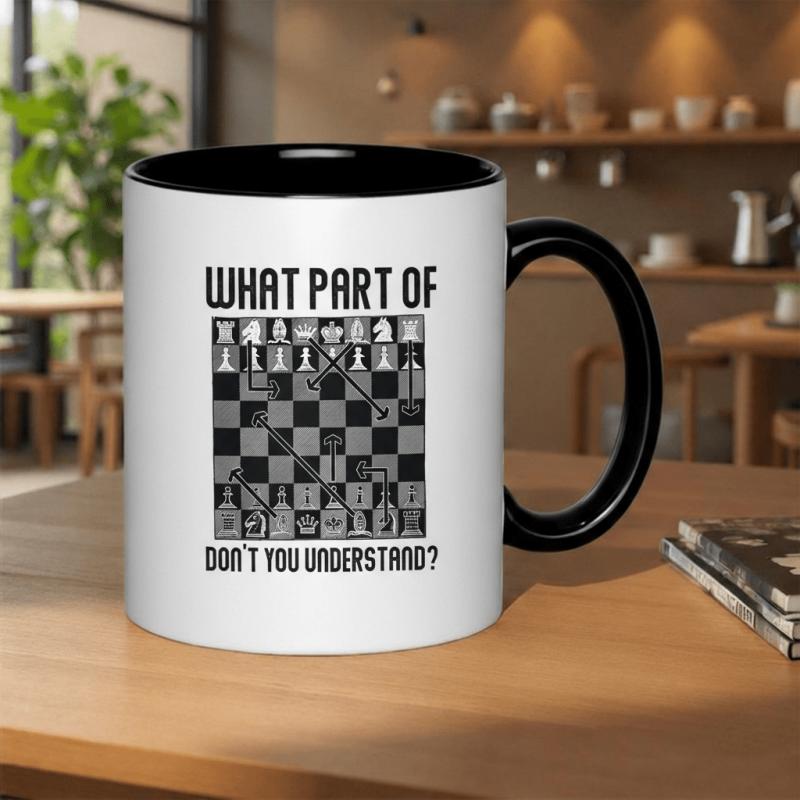 Tailorly Black Accent 11 oz Mug - a humorous gift for chess enthusiasts with chess-related text