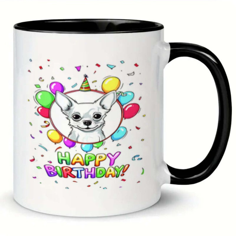 Tailorly Black Accent 11 oz Mug - chihuahua puppy with balloons