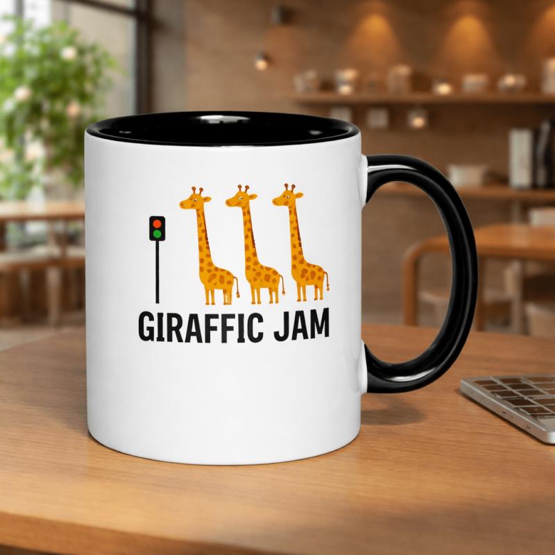 Tailorly Black Accent 11 oz Mug - funny giraffe traffic pun
