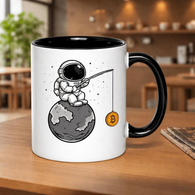 Tailorly Black Accent 11 oz Mug - astronaut fishing for space exploration and of 11oz printed ceramic mug ceramic mug ceramic mugs reusable