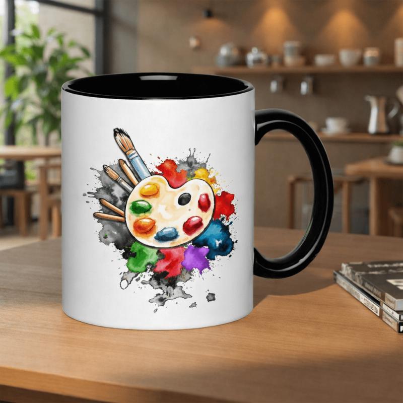 Tailorly Black Accent 11 oz Mug - artistic palette and brushes with bright colors