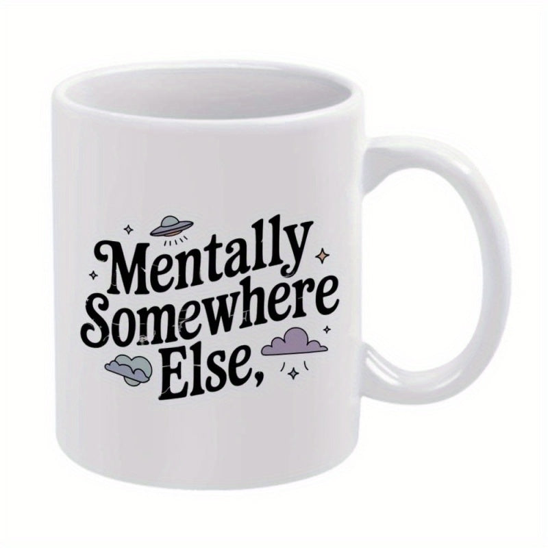 Tailorly White Ceramic 11 oz Mug - ufo stars clouds