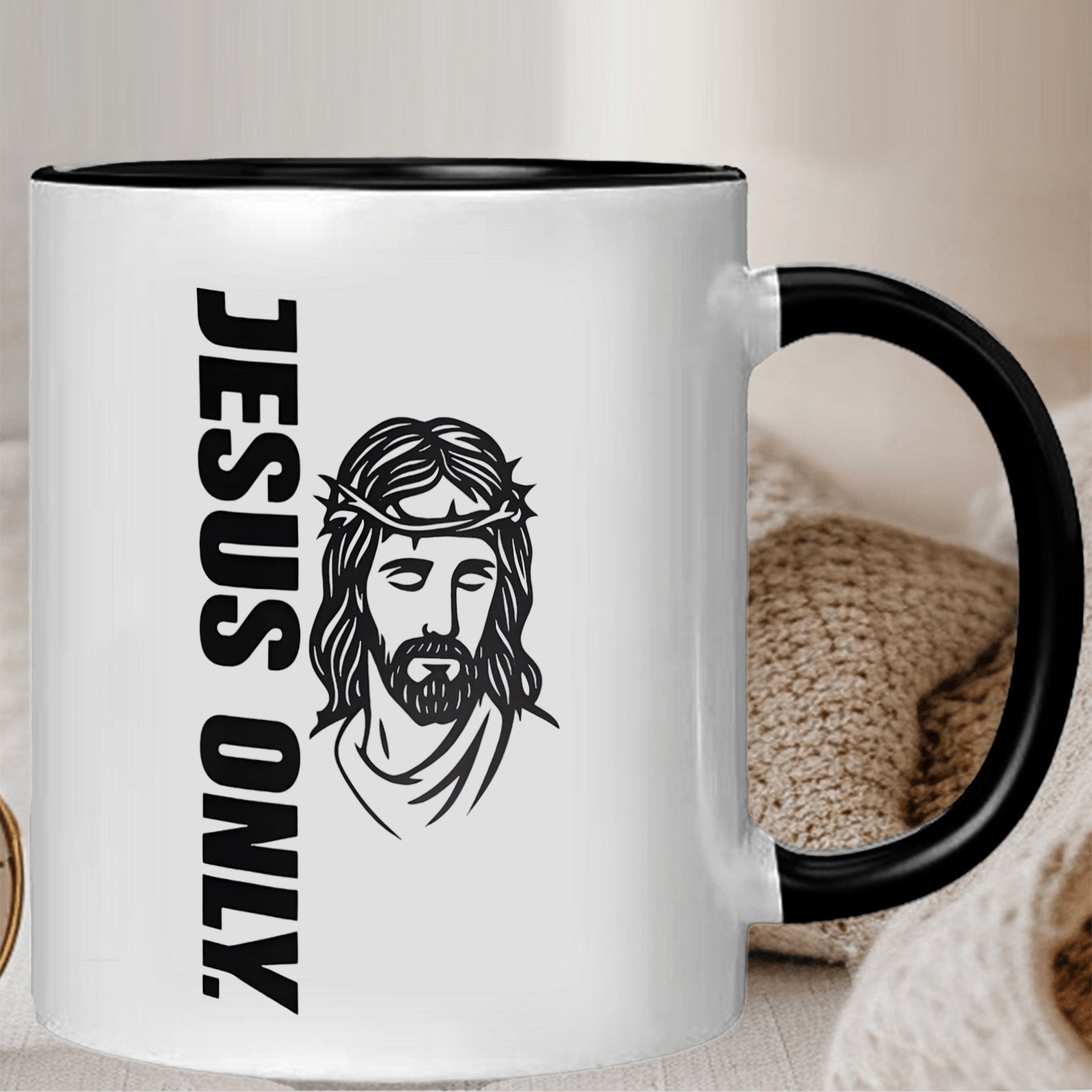 Tailorly Black Accent 11 oz Mug - a single christian themed inspirational design around church attendees