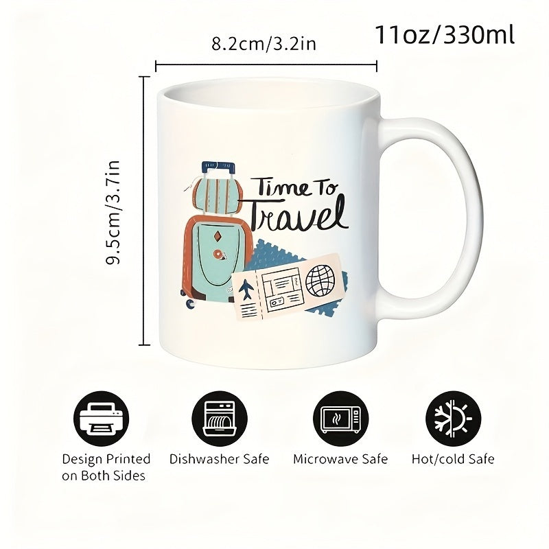 Tailorly White Ceramic 11 oz Mug - world map suitcase print coffee to travel slogan