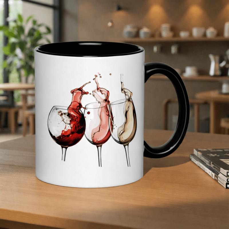 Tailorly Black Accent 11 oz Mug - red rose and white wine