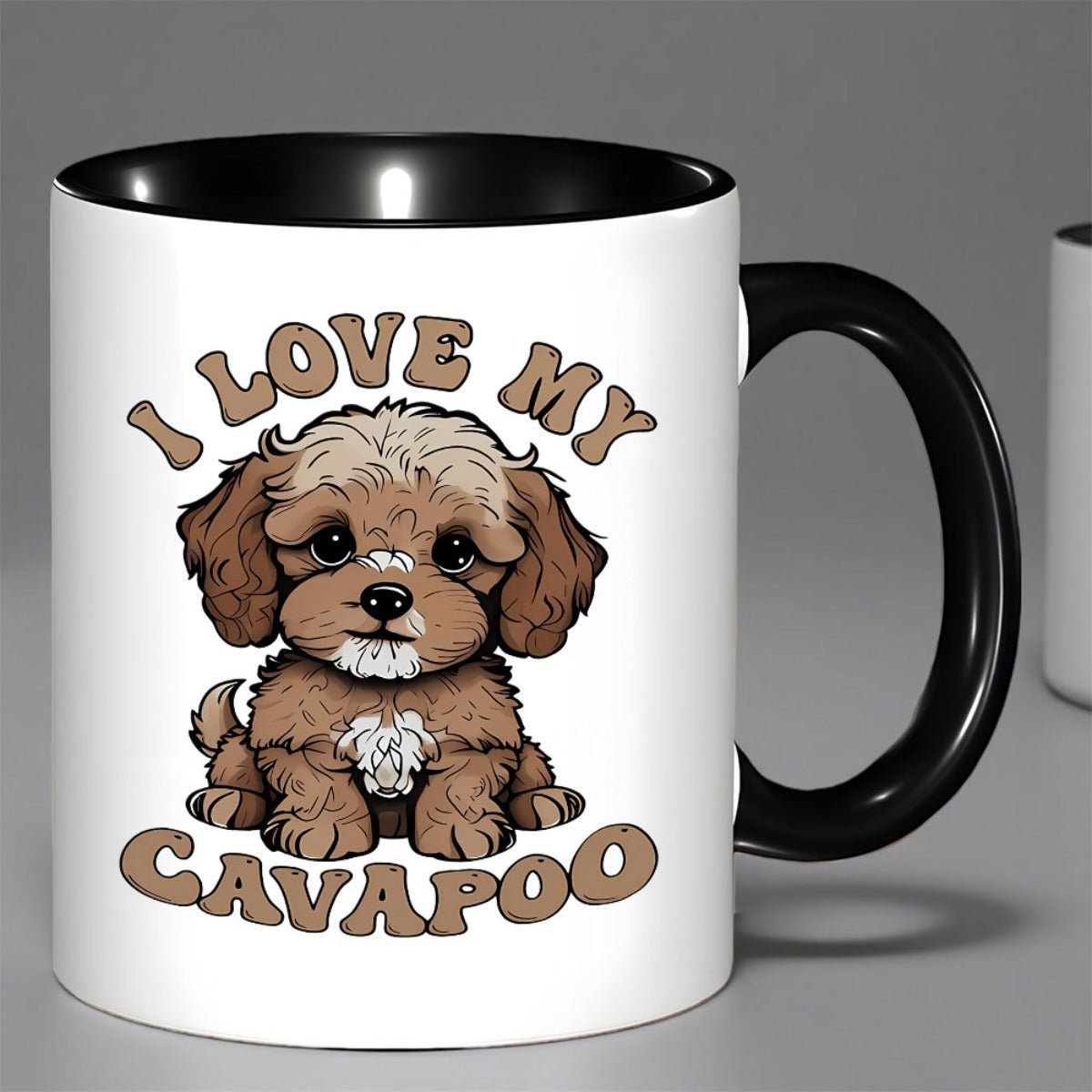 Tailorly Black Accent 11 oz Mug - cute puppy with "i love my" in fun font