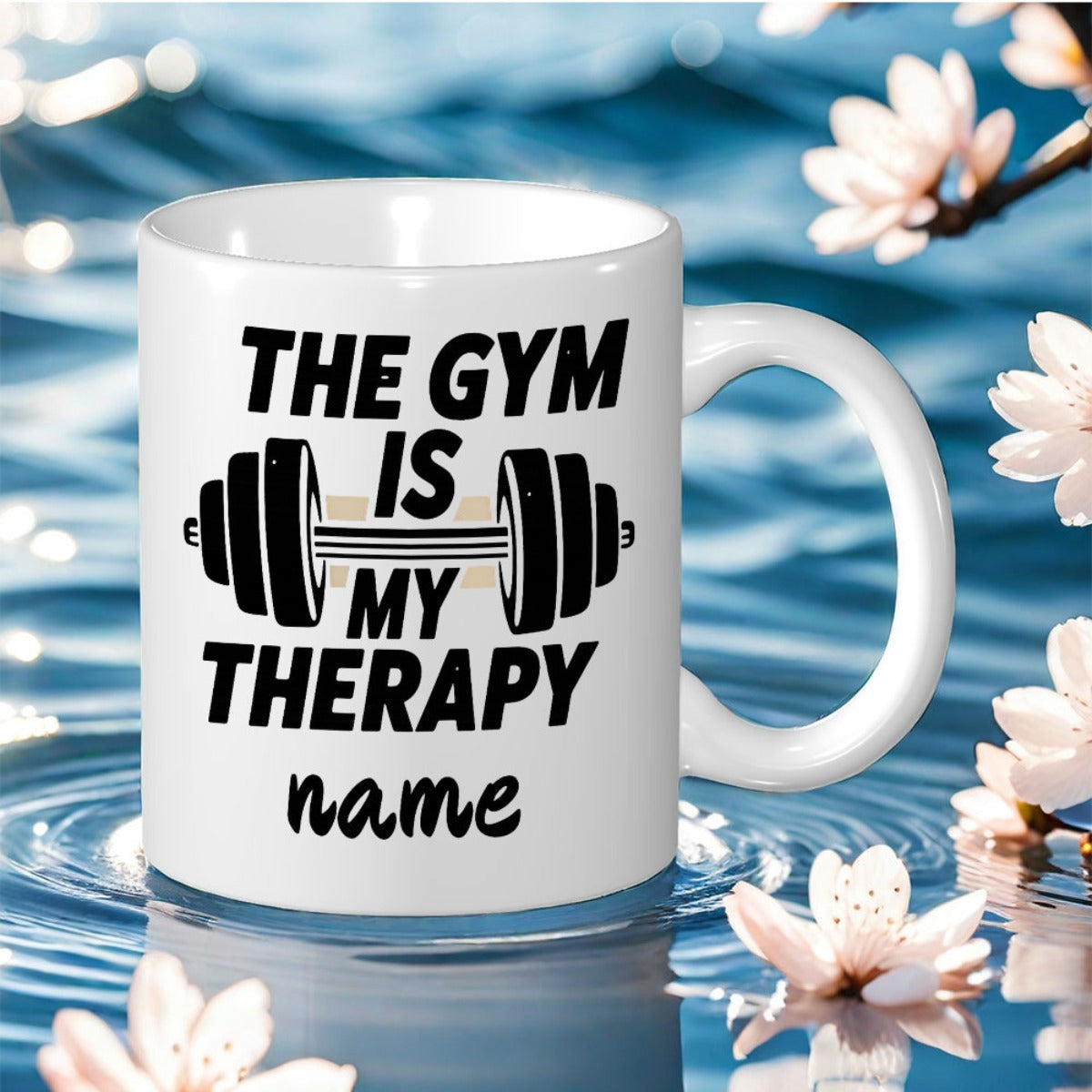 Tailorly White Ceramic 11 oz Mug - gym themed print