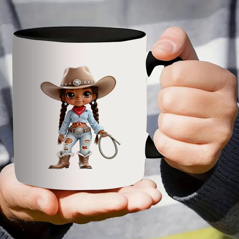 Tailorly Black Accent 11 oz Mug - a cowgirl with hat