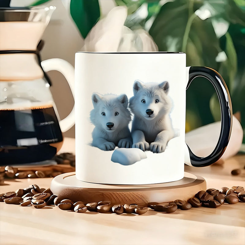 Tailorly Black Accent 11 oz Mug - arctic wolf puppies