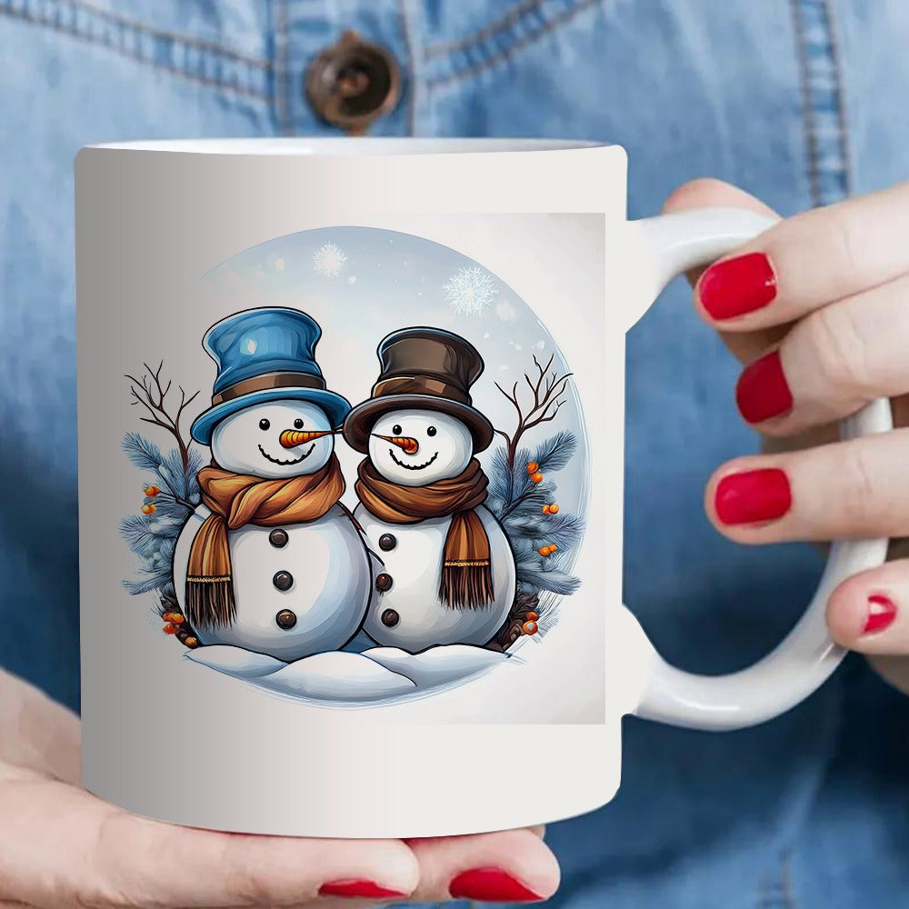 Tailorly White Ceramic 11 oz Mug - cute snowman couple