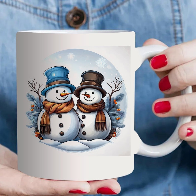 Tailorly White Ceramic 11 oz Mug - cute snowman couple