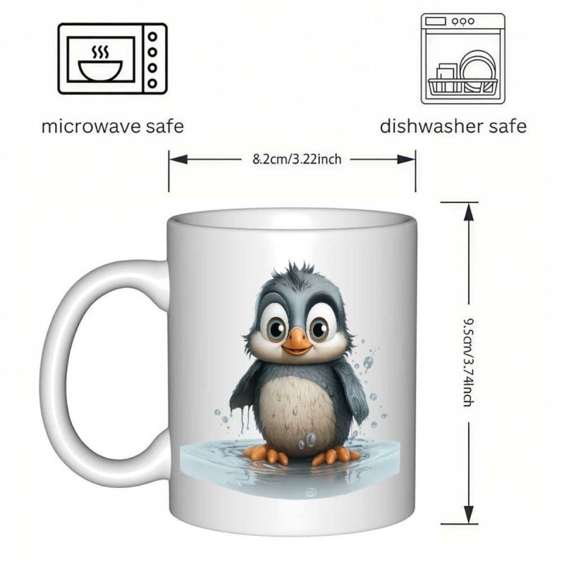 Tailorly White Ceramic 11 oz Mug - penguin design