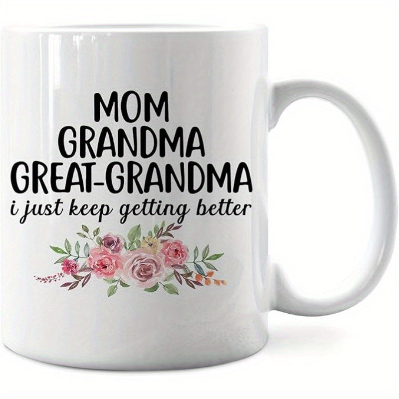 Tailorly White Ceramic 11 oz Mug - Floral design with green leaves