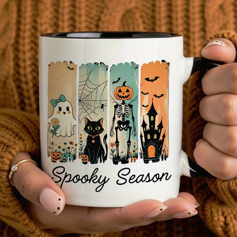 Tailorly Black Accent 11 oz Mug - spooky ghosts cat witches bats