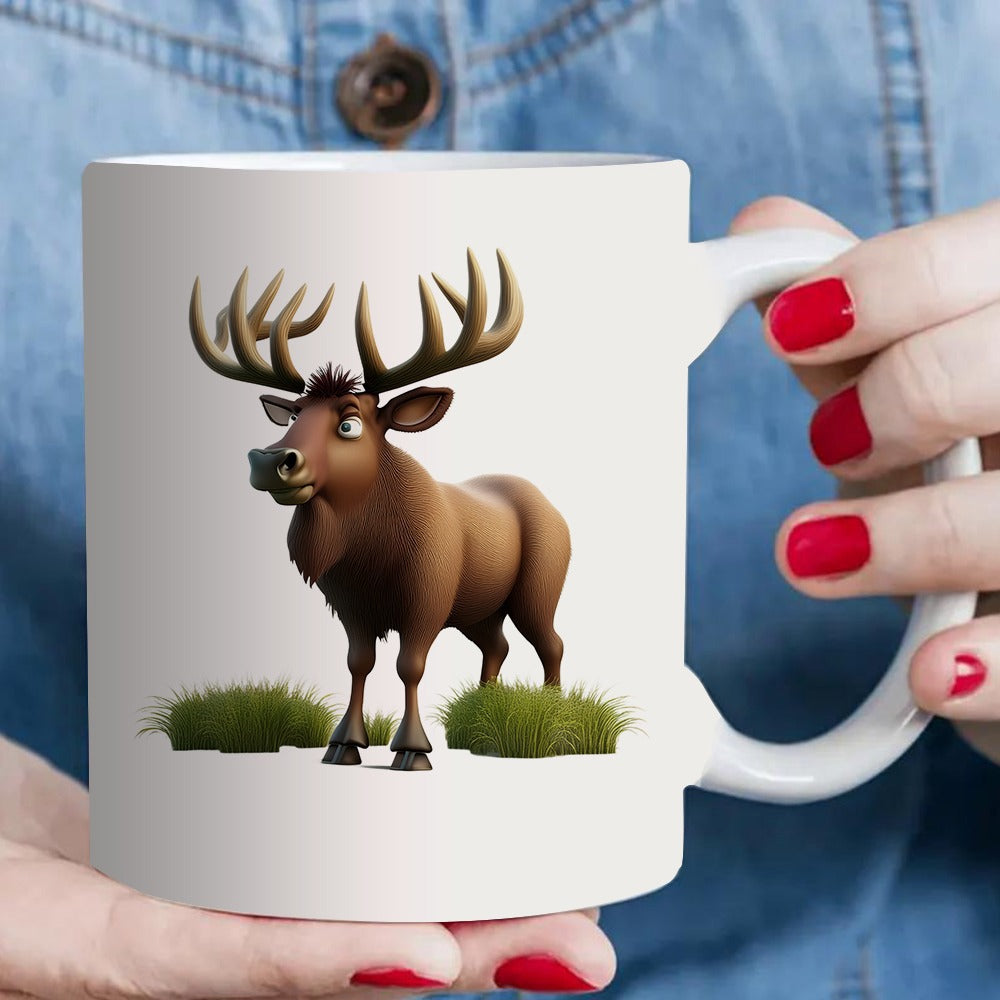 Tailorly White Ceramic 11 oz Mug - cartoon deer