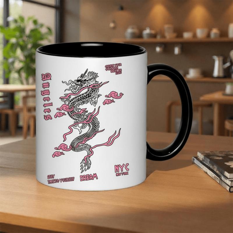 Tailorly Black Accent 11 oz Mug - dragon and clouds dream nyc to yourself 11oz printed ceramic mug coffee mug scratch resistant print dishwasher