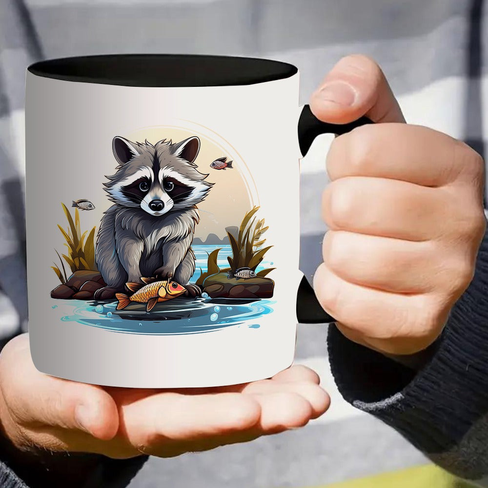 Tailorly Black Accent 11 oz Mug - cute raccoon coffee design