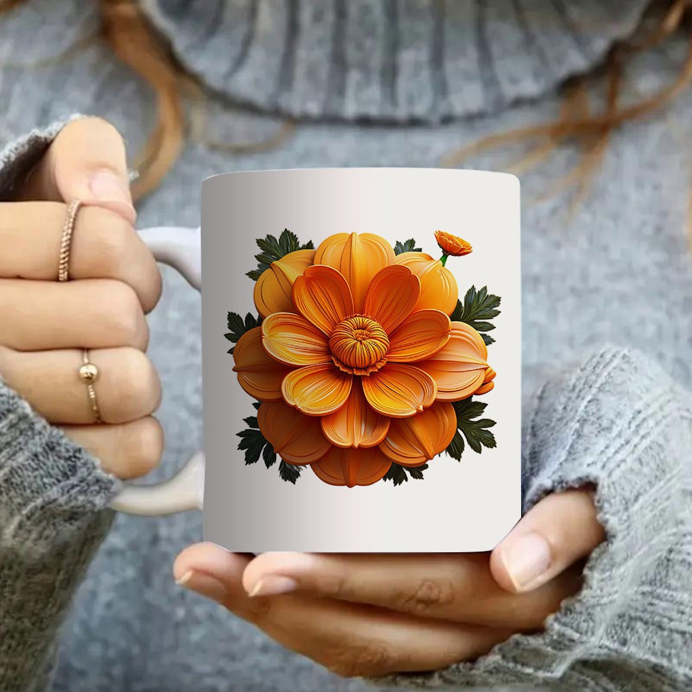 Tailorly White Ceramic 11 oz Mug - large floral pattern