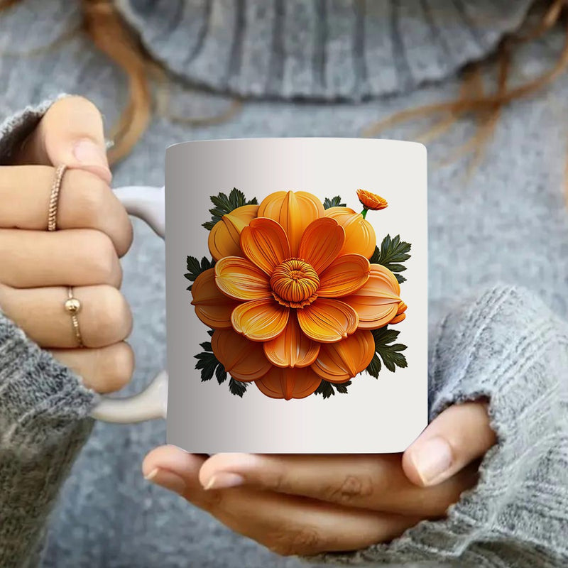 Tailorly White Ceramic 11 oz Mug - large floral pattern