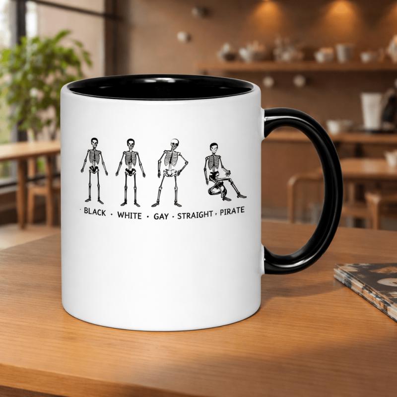 Tailorly Black Accent 11 oz Mug - black and white straight pirate skeletons