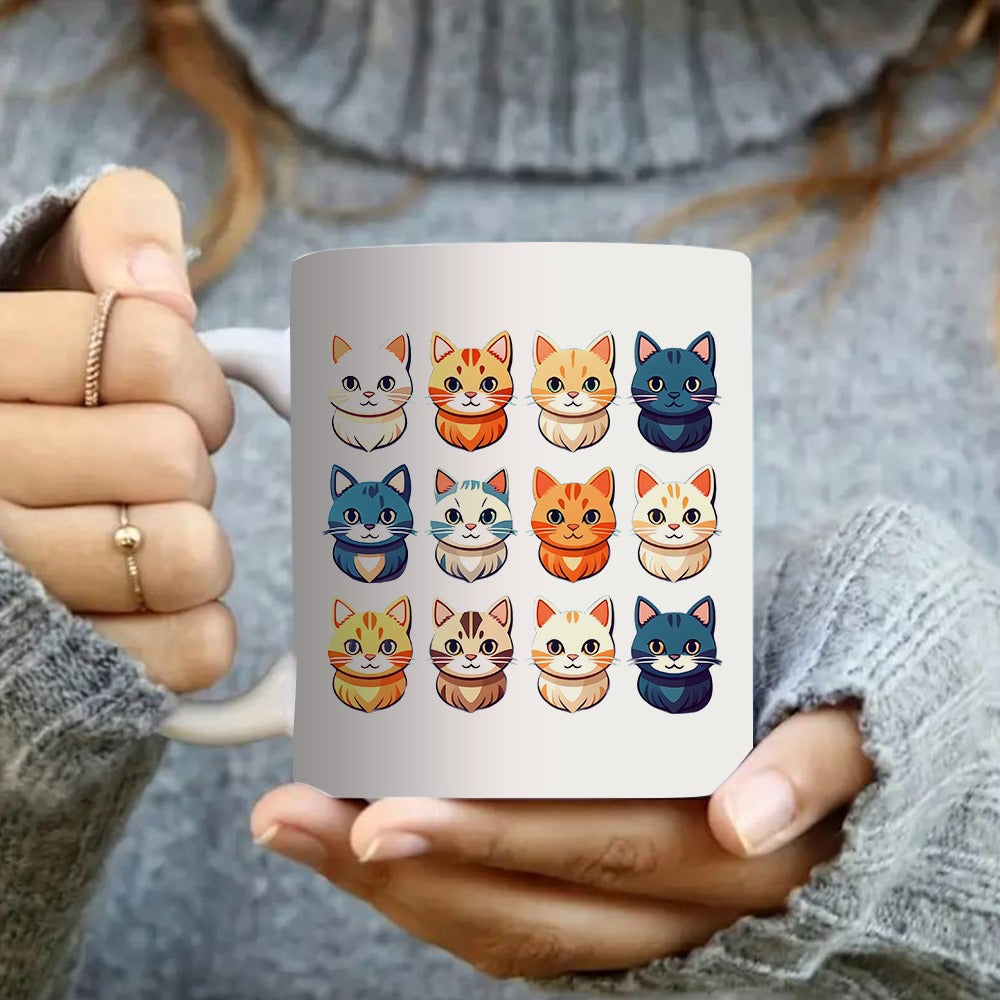 Tailorly White Ceramic 11 oz Mug - cute cat