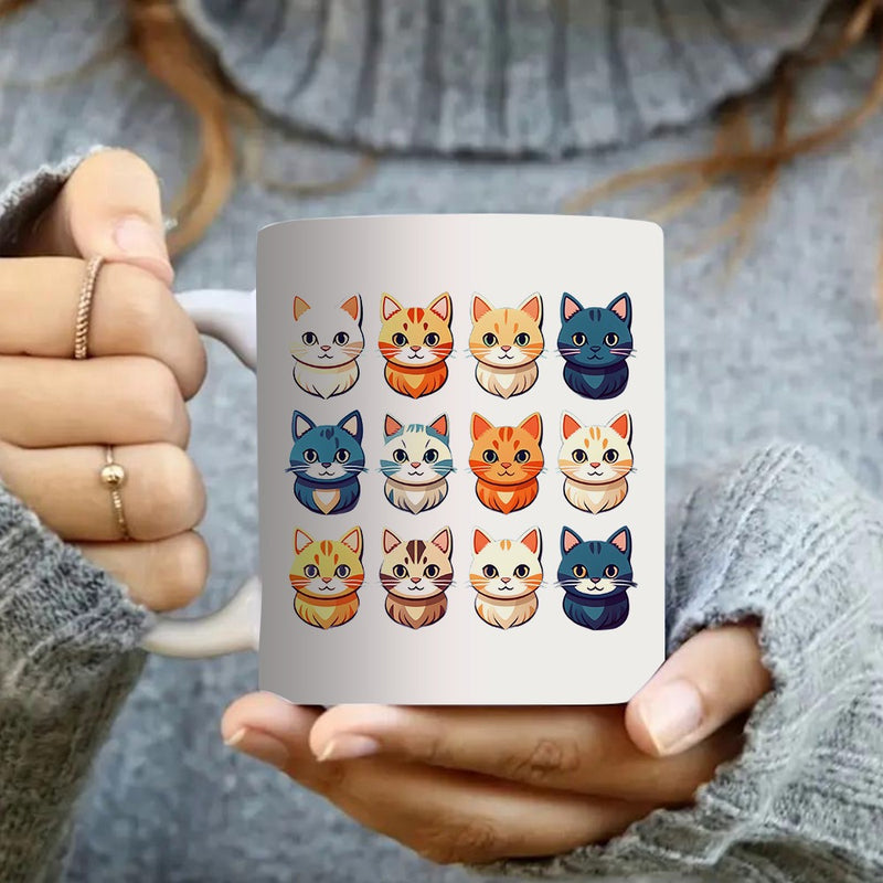 Tailorly White Ceramic 11 oz Mug - cute cat