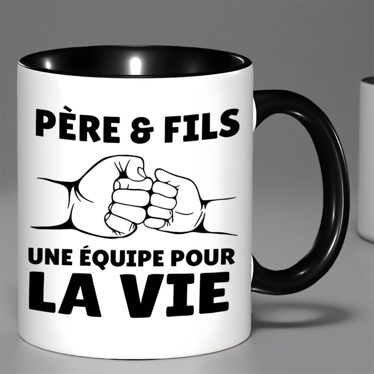 Tailorly Black Accent 11 oz Mug - funny french text "for dad son bump fils"