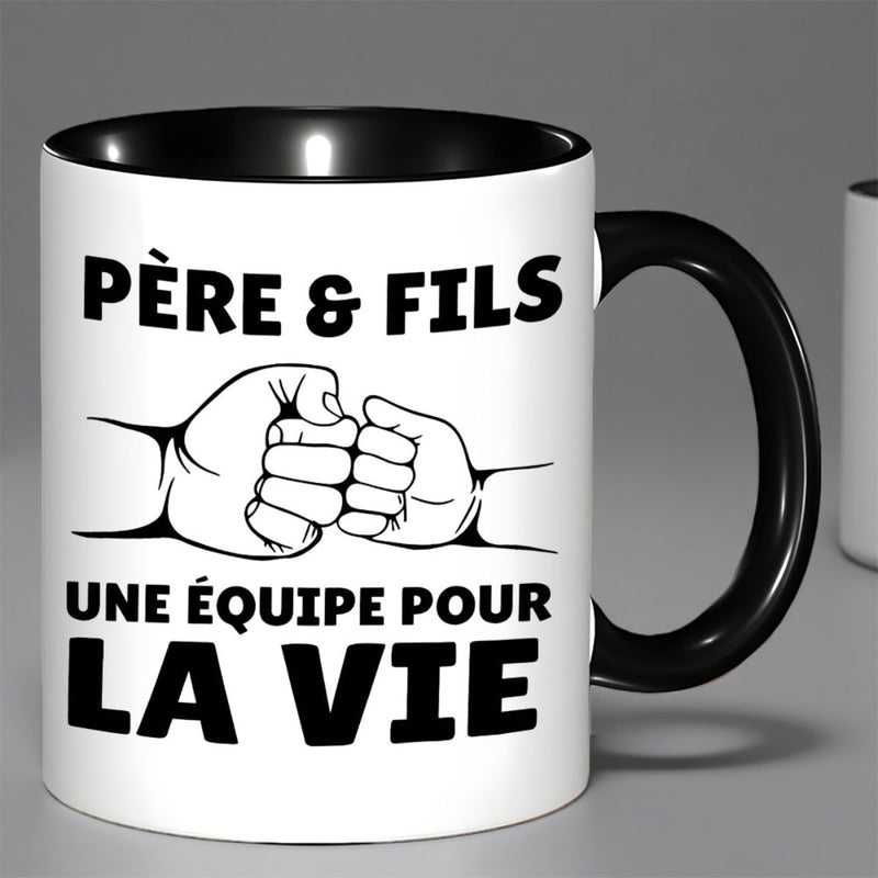 Tailorly Black Accent 11 oz Mug - funny french text "for dad son bump fils"