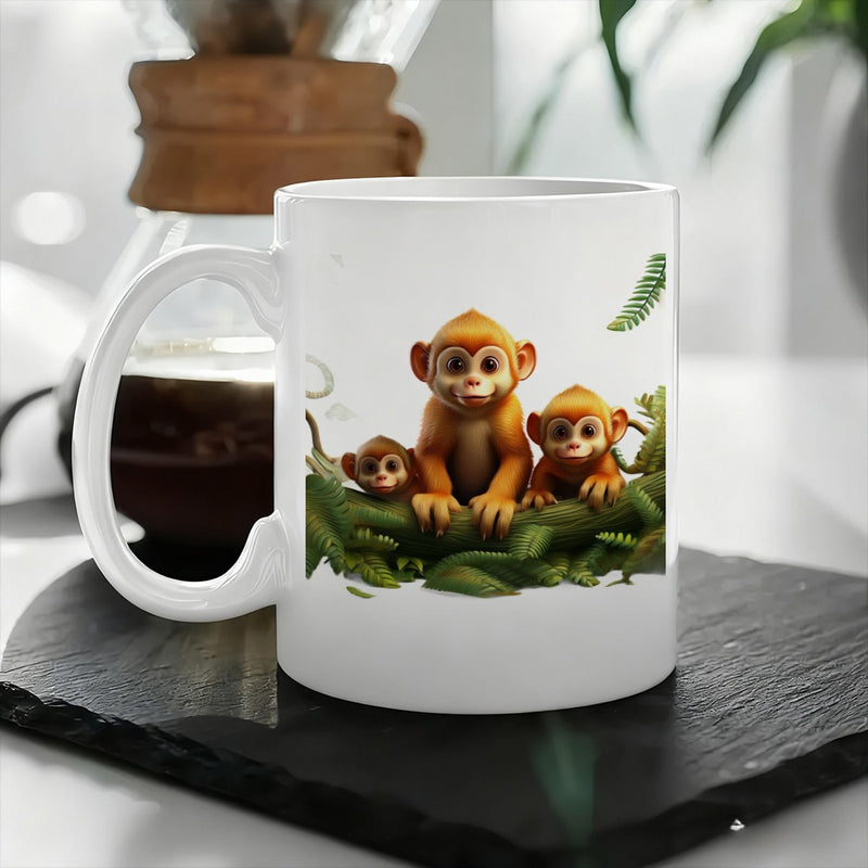 Tailorly White Ceramic 11 oz Mug - adorable monkey family