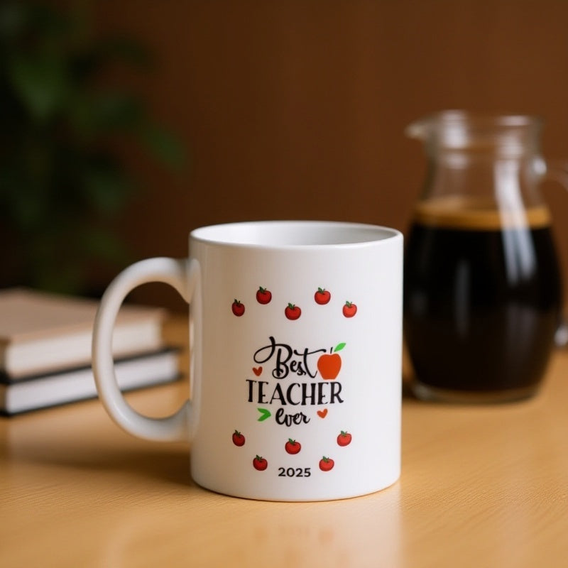 Tailorly White Ceramic 11 oz Mug - funny best teacher ever text