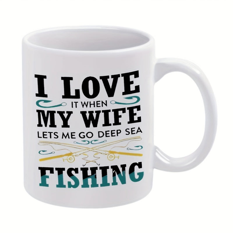 Tailorly White Ceramic 11 oz Mug - words fishing rods